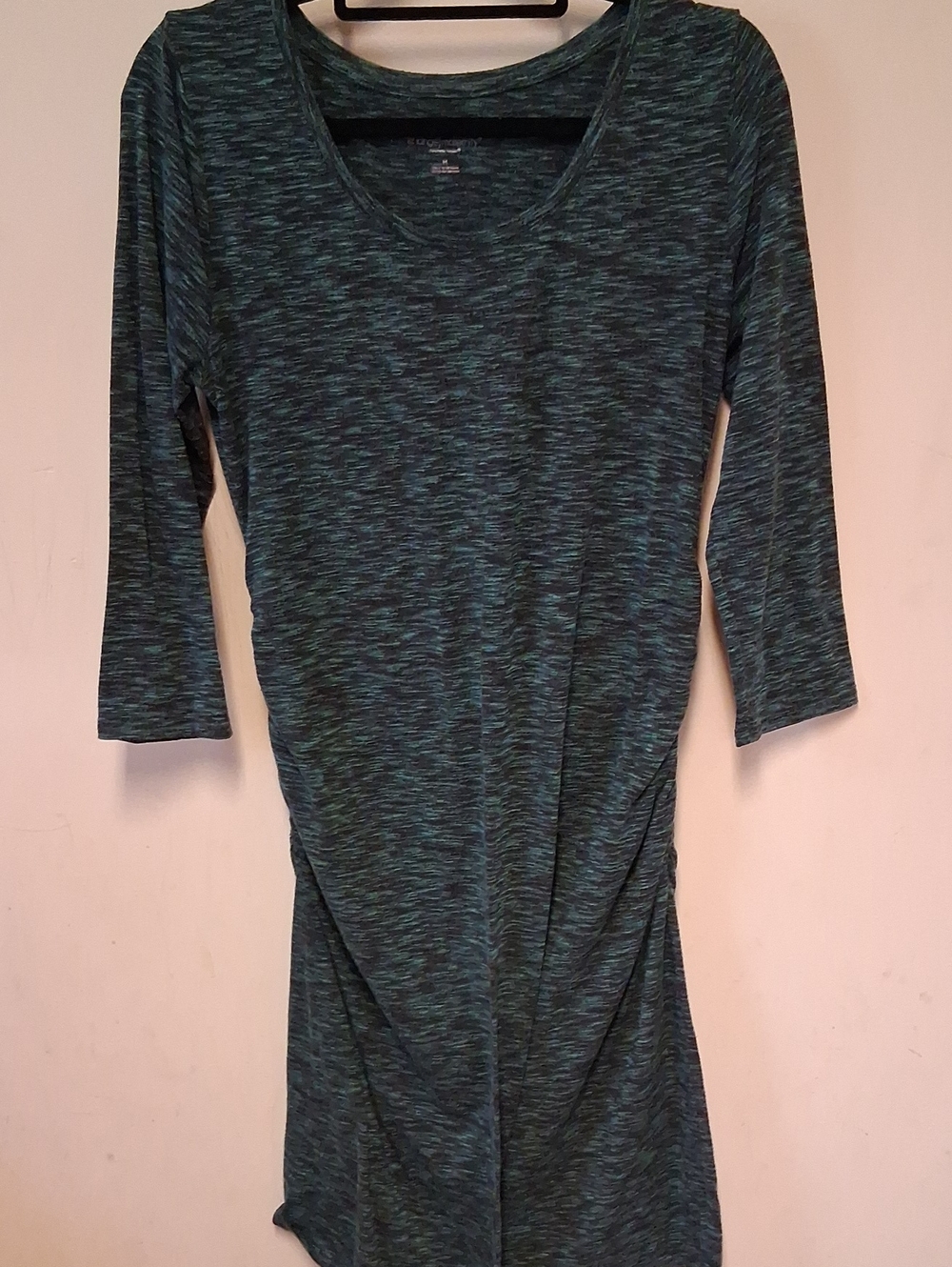 Liz Lange Teal and Black Heathered Long Sleeve Maternity Fitted Dress